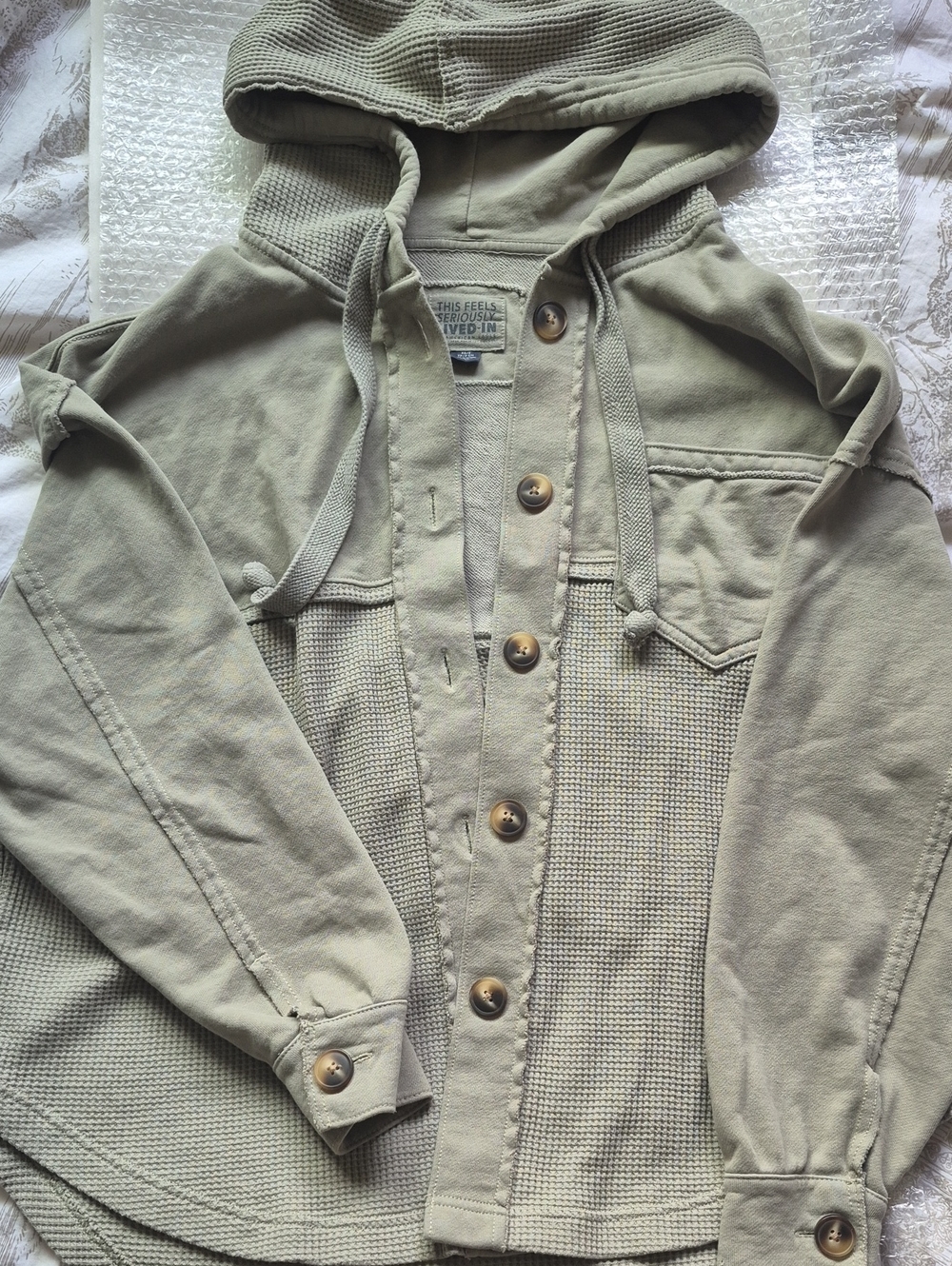 Cozy American Eagle Outfitters "Seriously Soft Lived-In" hooded button-down